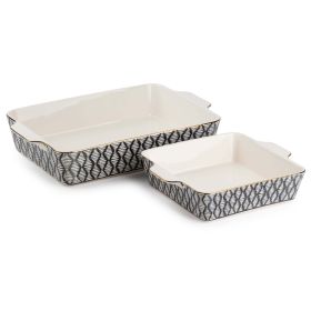 Thyme & Table Stoneware Square & Rectangular Baker, Black & White Geo, 2-Piece Set