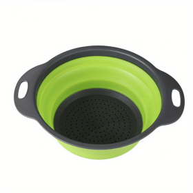 1pc Silicone Folding Drain Basket Fruit Vegetable Washing Basket Foldable Strainer Colander Collapsible Drainer Kitchen Storage Tool (Color: Green2, size: large)