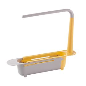 1pc Telescopic Sink Storage Rack Holder; Adjustable 2-in-1 Sink Organizer; Expandable Sink Basket; Sink Drain Rack; Sink Tray; Sponge Holder+Dish Clot (Color: yellow)