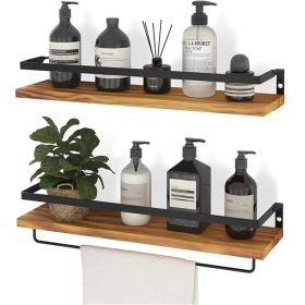 Bathroom Shelf with Towel Bar Set of 2 (Color: Rustic Brown)